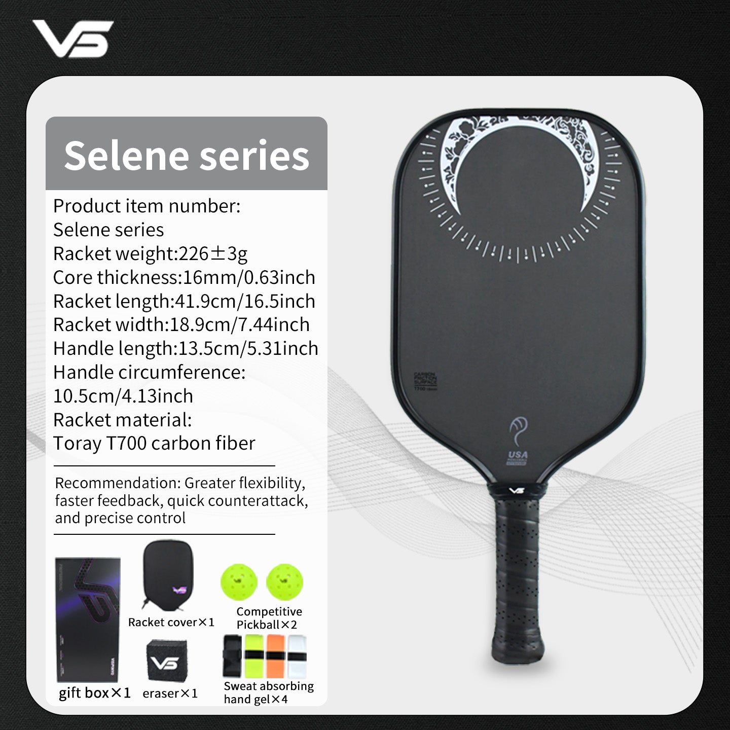 VISPINVO VS-Moon Goddess Selene 16mm Pickleball Paddles