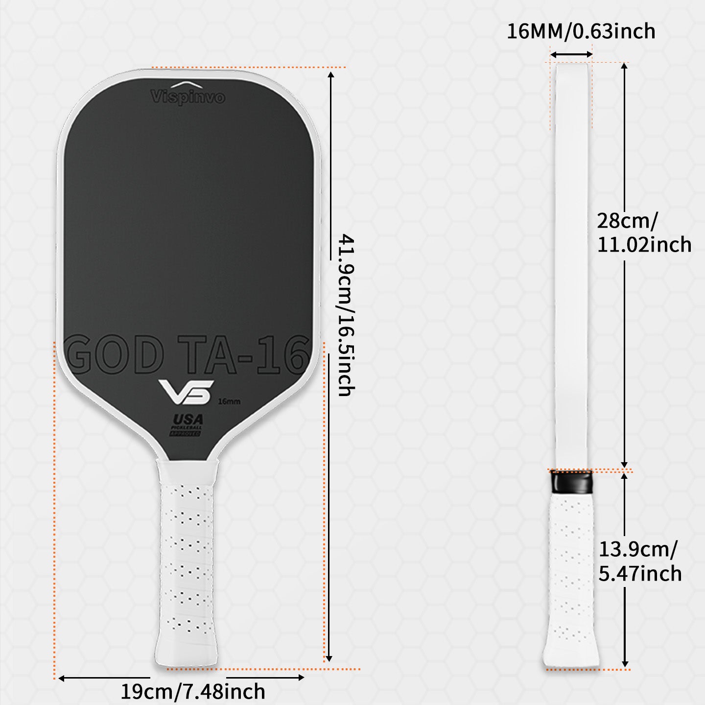 USAPA Approved VISPINVO GOD TA-16 Pickleball Paddles