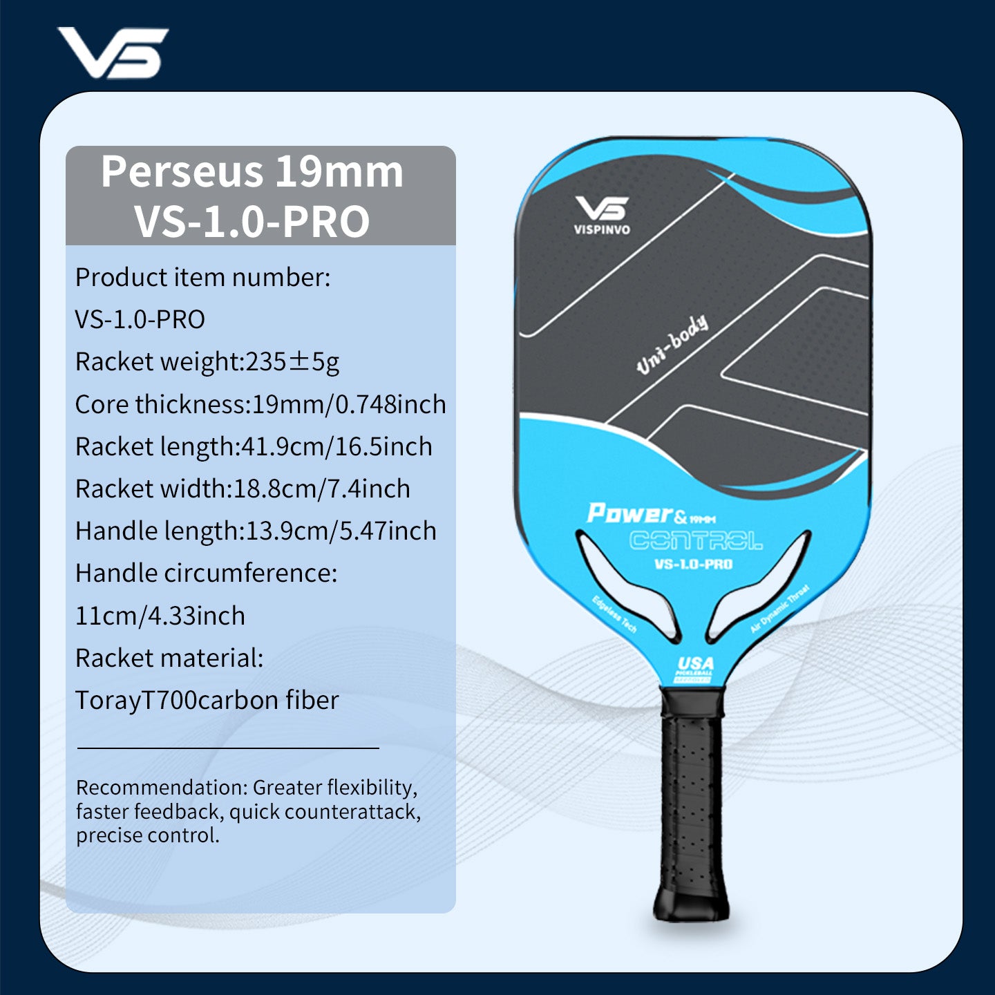 USAPA Approved VISPINVO 1.0-PRO Pickleball Paddles