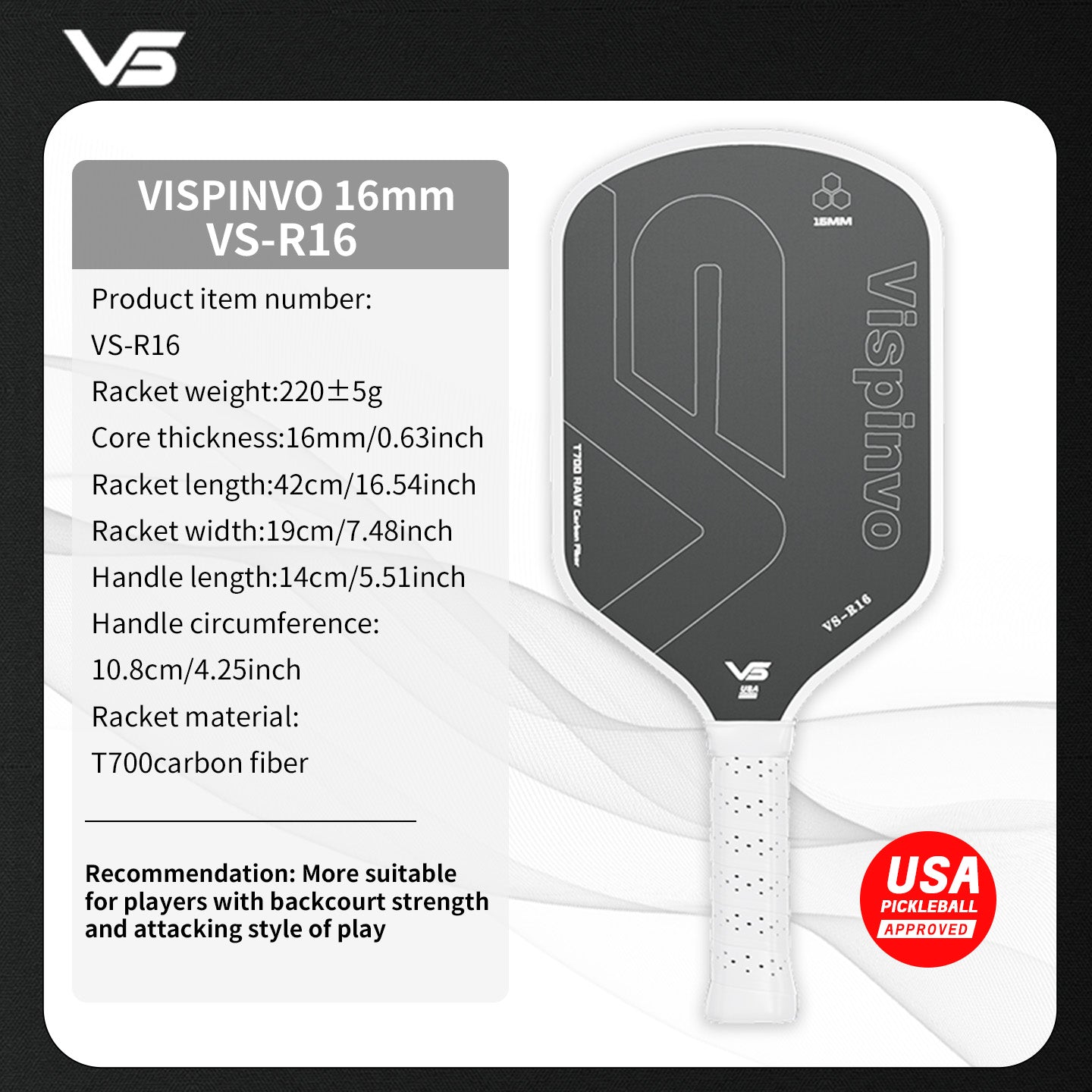 USAPA Approved VISPINVO R16 Pickleball Paddles