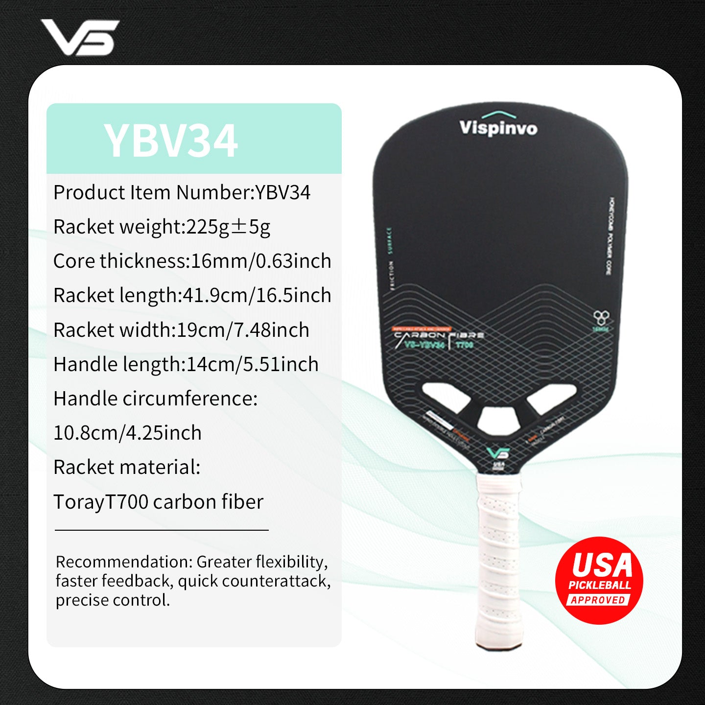 USAPA Approved VISPINVO YBV34 Pickleball Paddles – Powkiddy