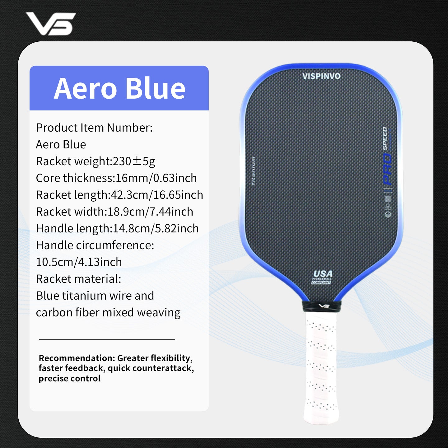 VISPINVO VS-Blue Titanium Wire 16mm Pickleball Paddles