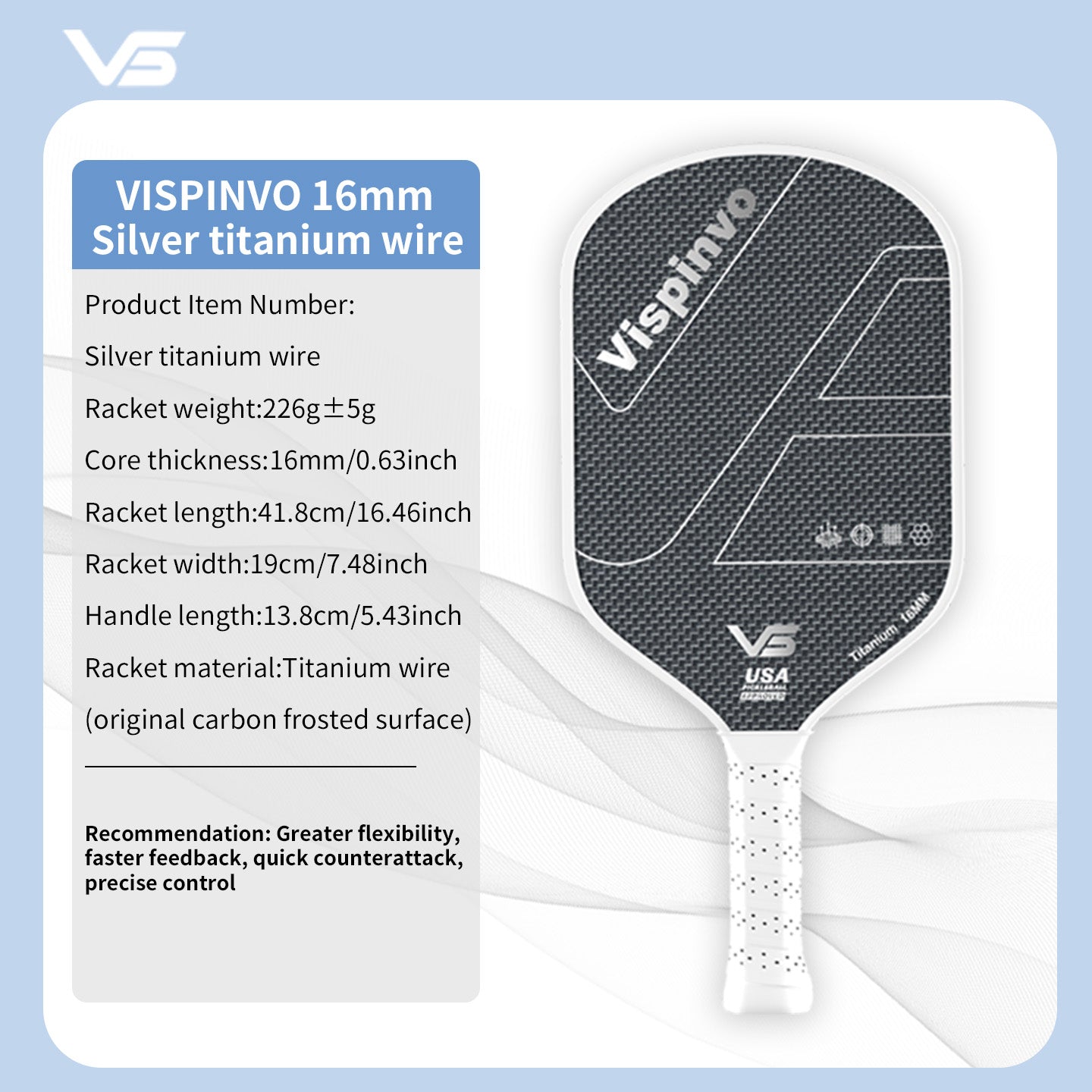 VISPINVO VS-Titanium Wire  16mm Pickleball Paddles