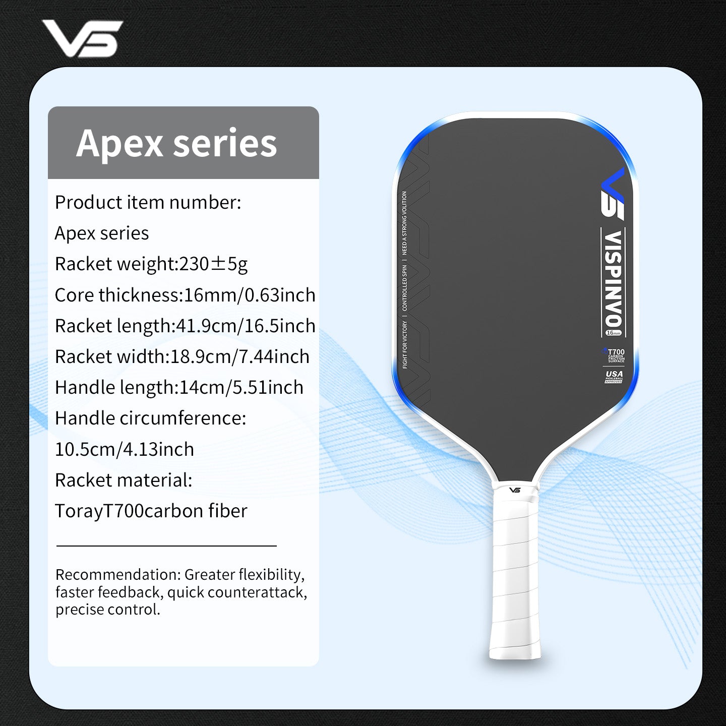 VISPINVO VS-Apex Series-Jing Hong 16mm Pickleball Paddles