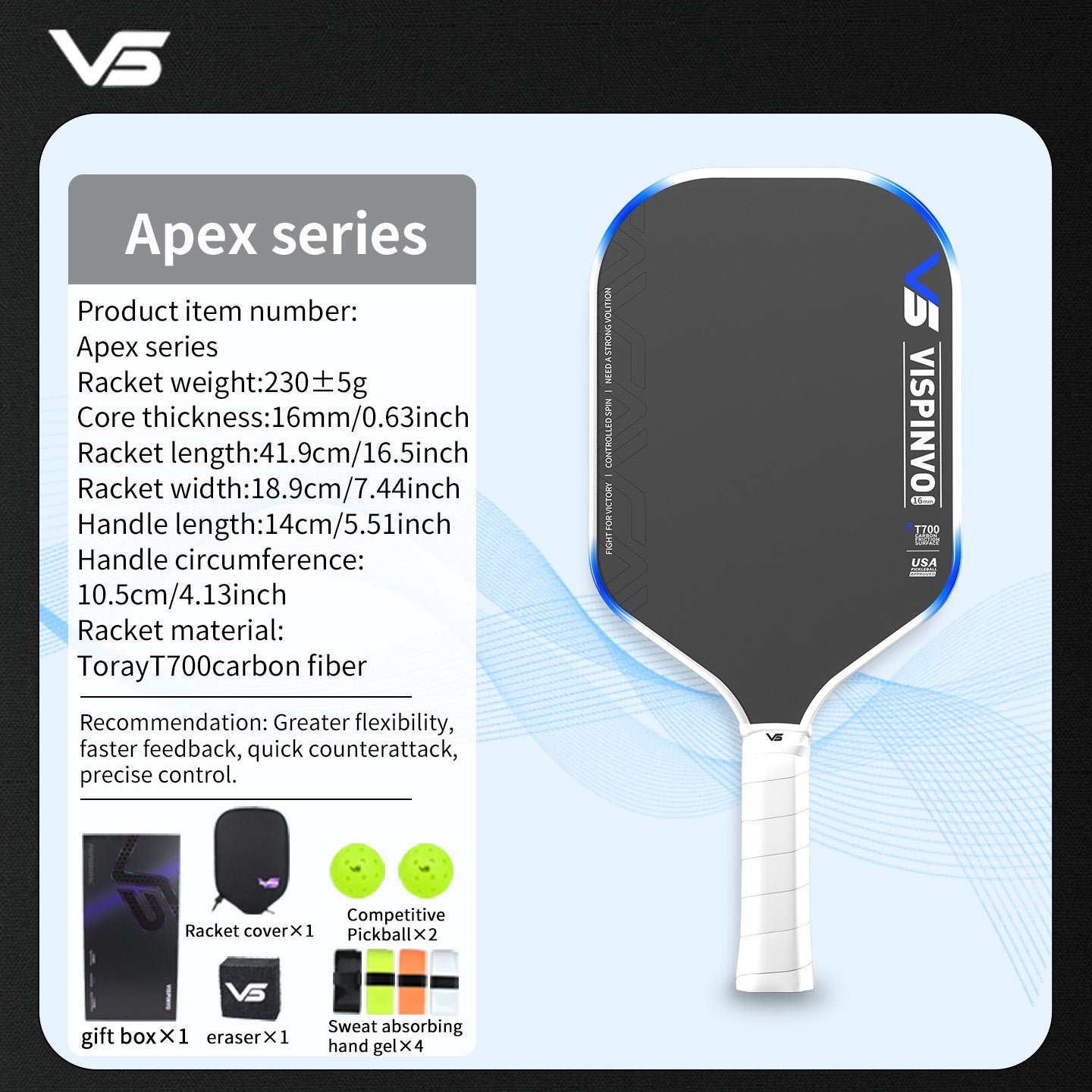 VISPINVO VS-Apex Series-Jing Hong 16mm Pickleball Paddles