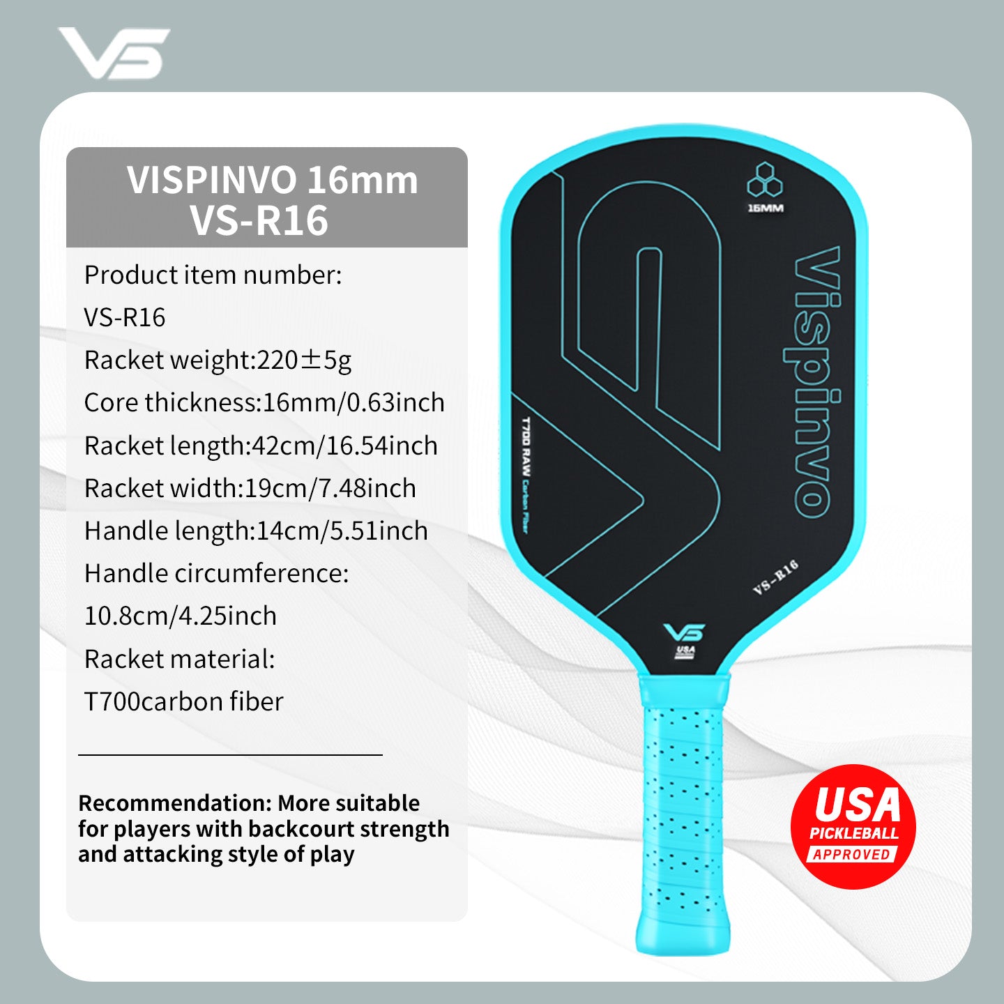 USAPA Approved VISPINVO R16 Pickleball Paddles