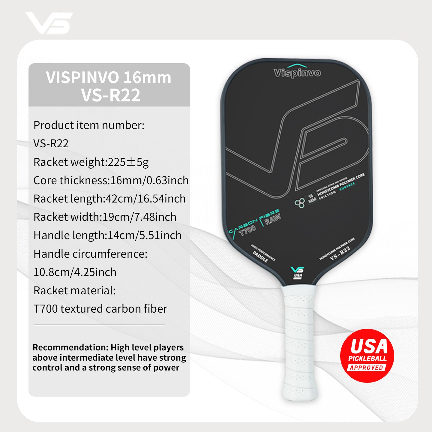 USAPA Approved VISPINVO R22 Pickleball Paddles