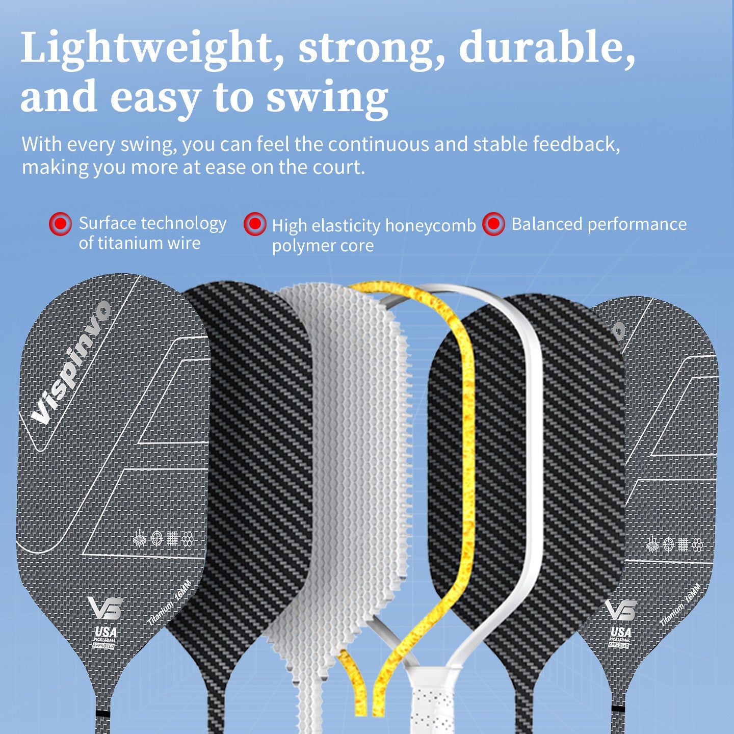 VISPINVO VS-Titanium Wire 16mm Pickleball Paddles – Powkiddy