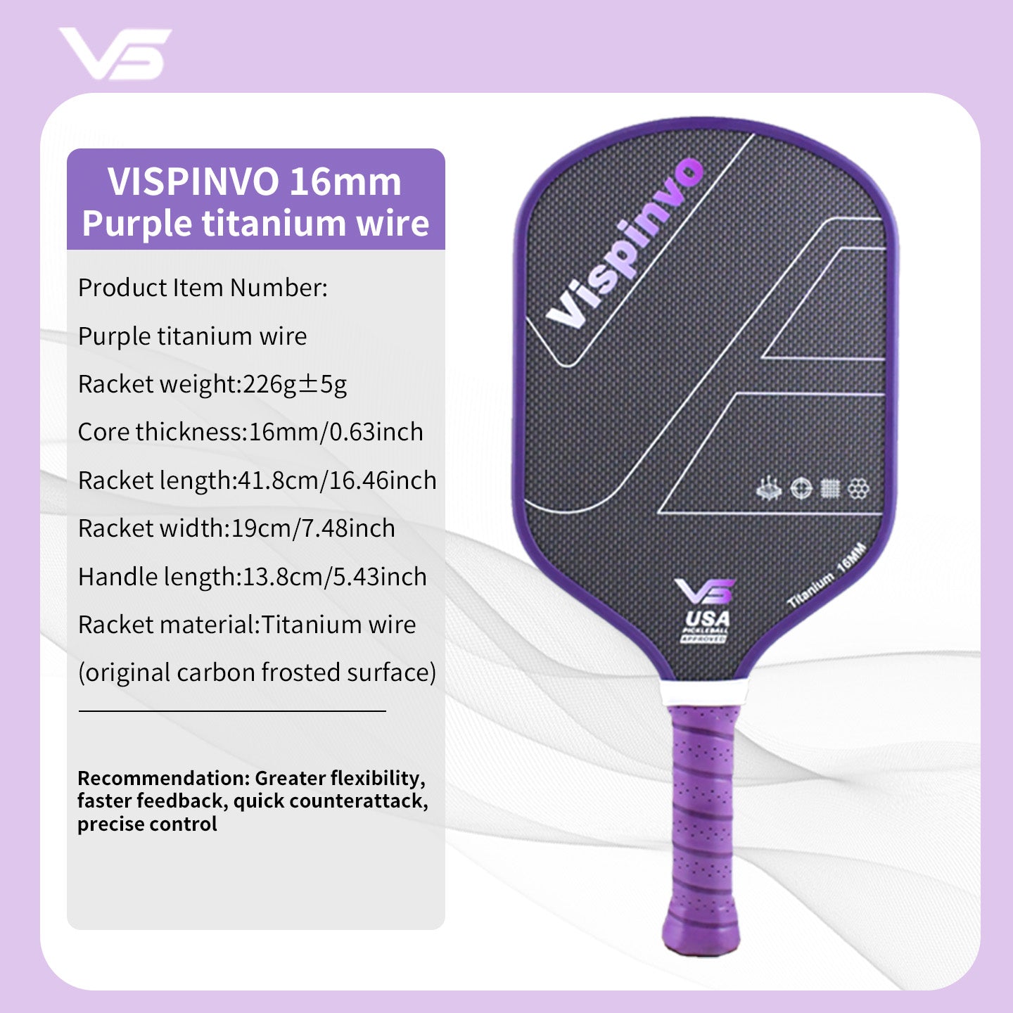 VISPINVO VS-Titanium Wire 16mm Pickleball Paddles – Powkiddy