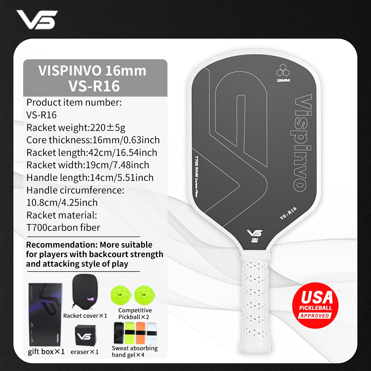 USAPA Approved VISPINVO R16 Pickleball Paddles