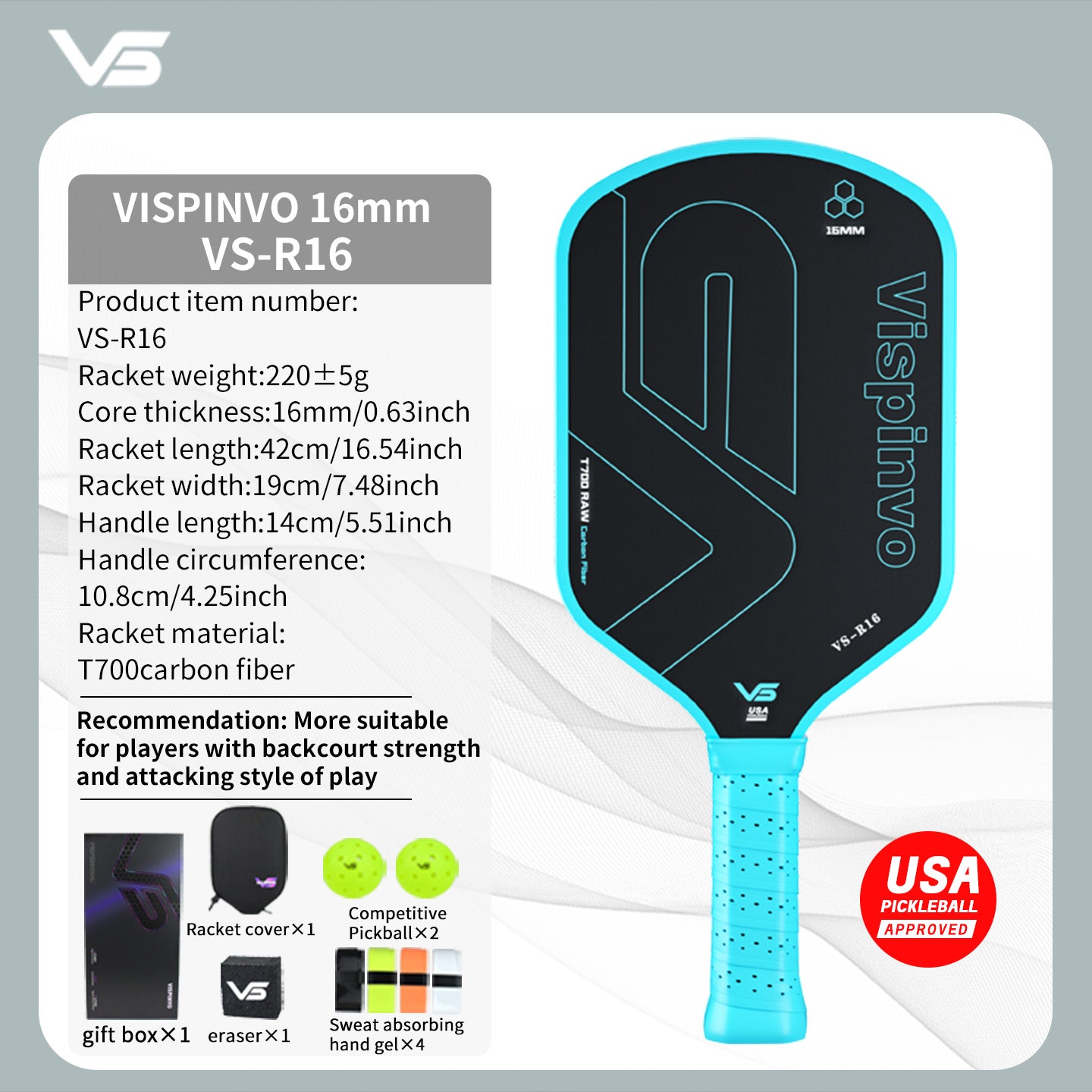 USAPA Approved VISPINVO R16 Pickleball Paddles
