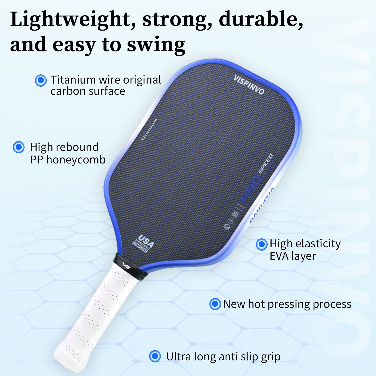 VISPINVO VS-Blue Titanium Wire 16mm Pickleball Paddles