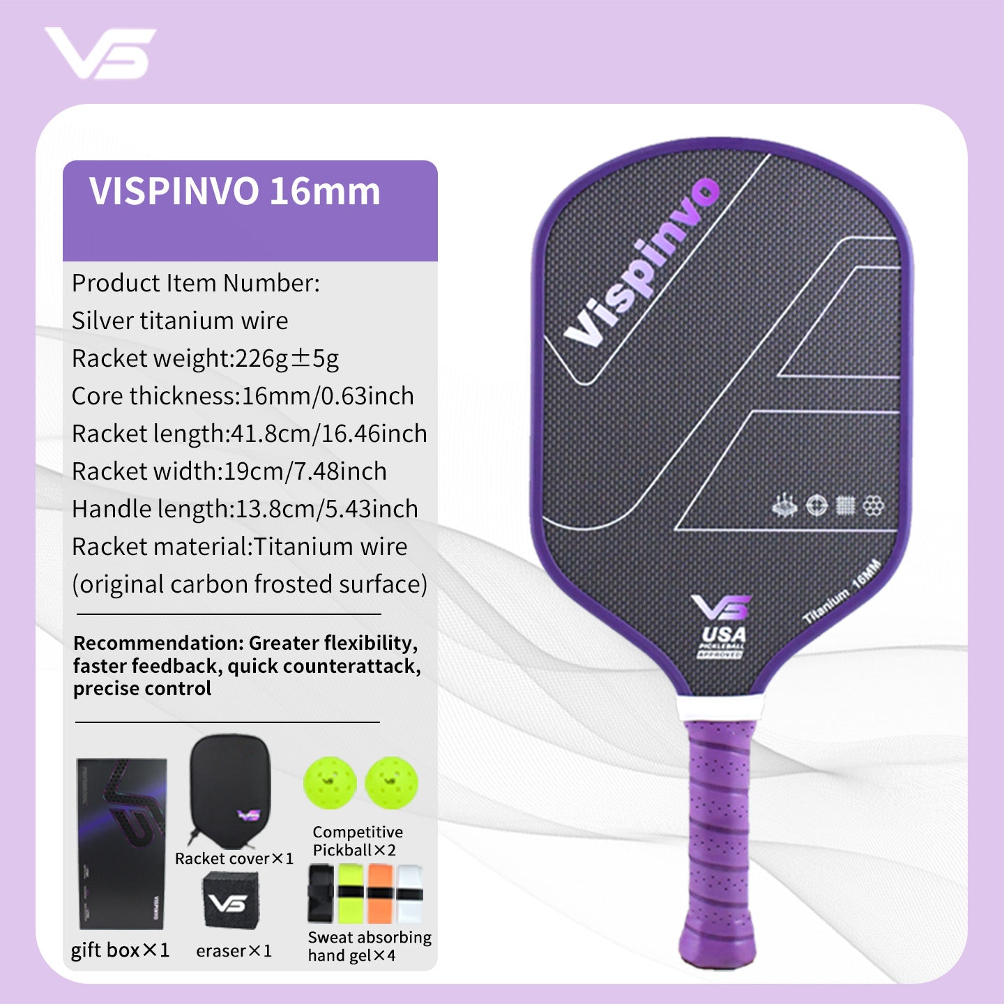 VISPINVO VS-Titanium Wire 16mm Pickleball Paddles – Powkiddy