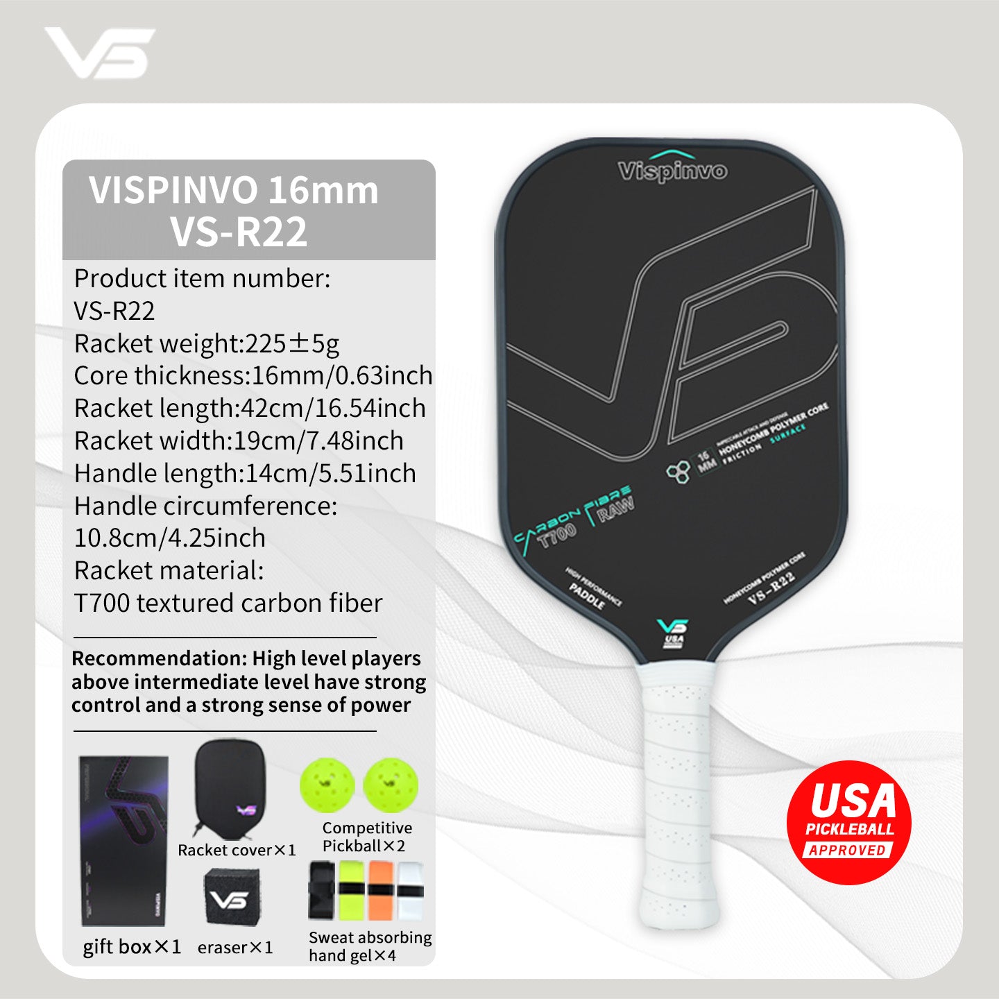 USAPA Approved VISPINVO R22 Pickleball Paddles