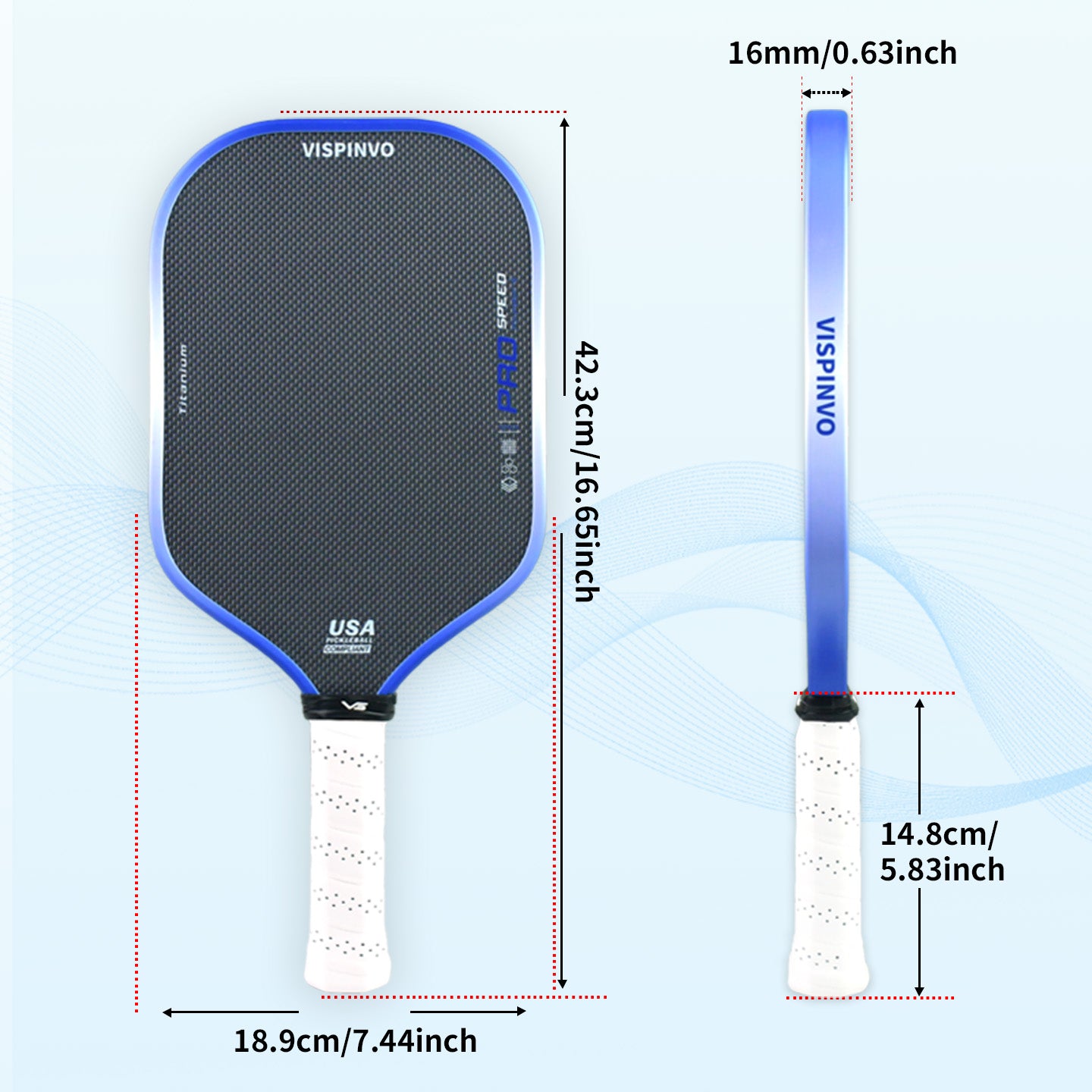 VISPINVO VS-Blue Titanium Wire 16mm Pickleball Paddles