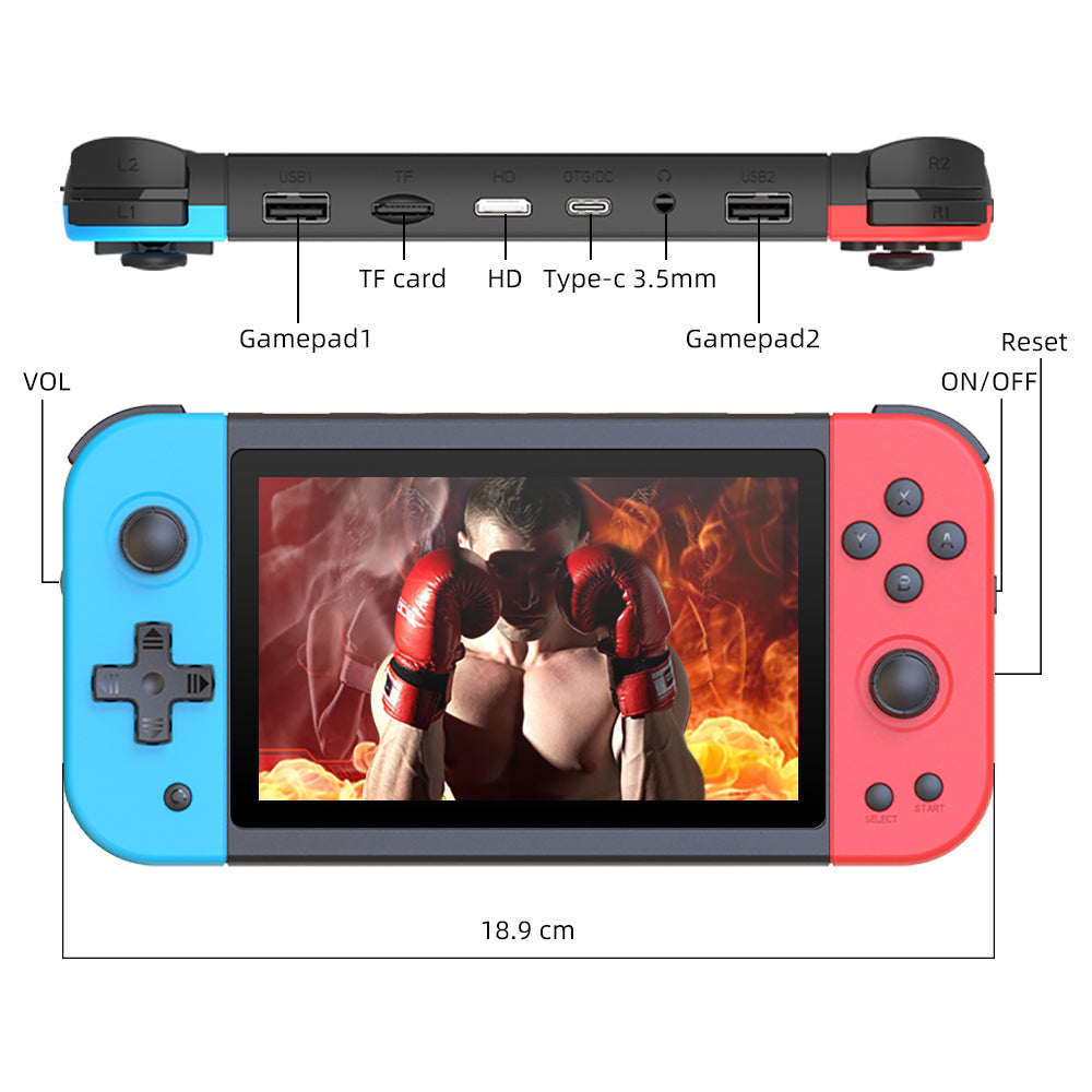 Powkiddy X51 5.0-inch IPS 800*480 Screen Retro Handheld Game Console Supports HD Output Multiplayer Children's Gifts