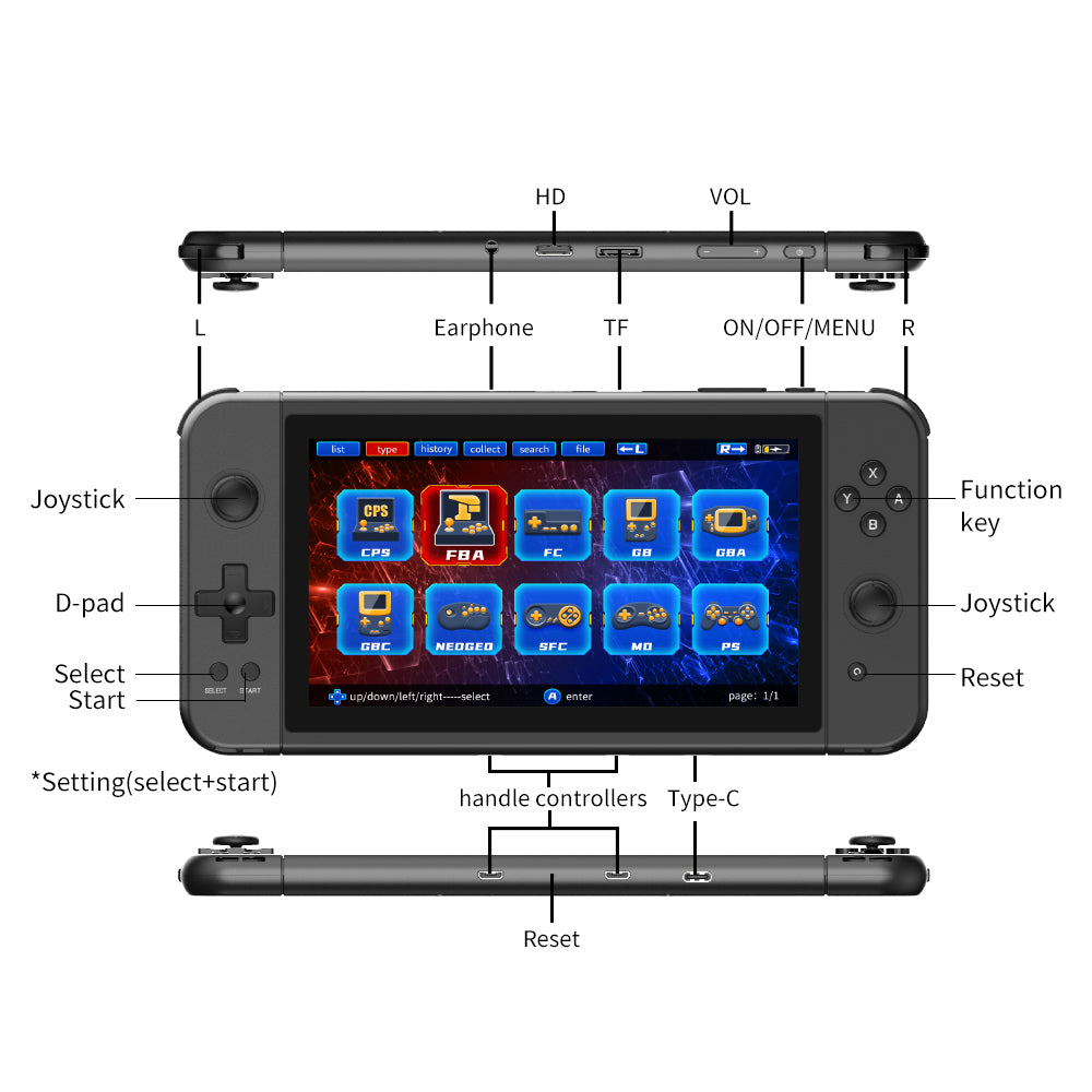 POWKIDDY X70 Handheld Video Game Console 7 Inch HD Screen Retro 